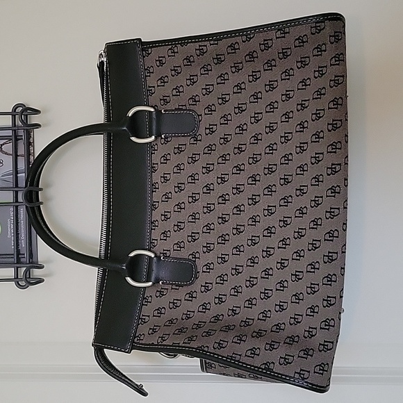 Dooney & Bourke Gray Canvas Black Leather Trim Satchel Shoulder Bag - Picture 8 of 16